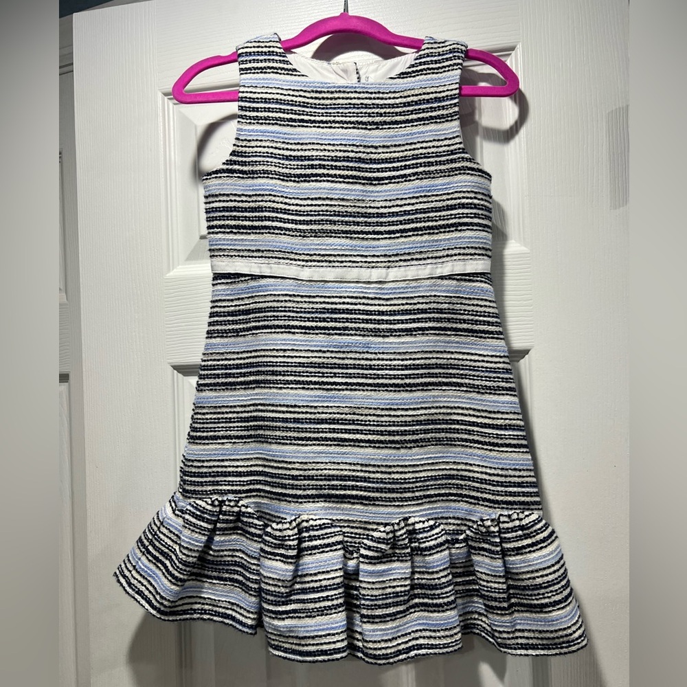 Janie and Jack, Size 5, Striped Kids Dress in Navy and White